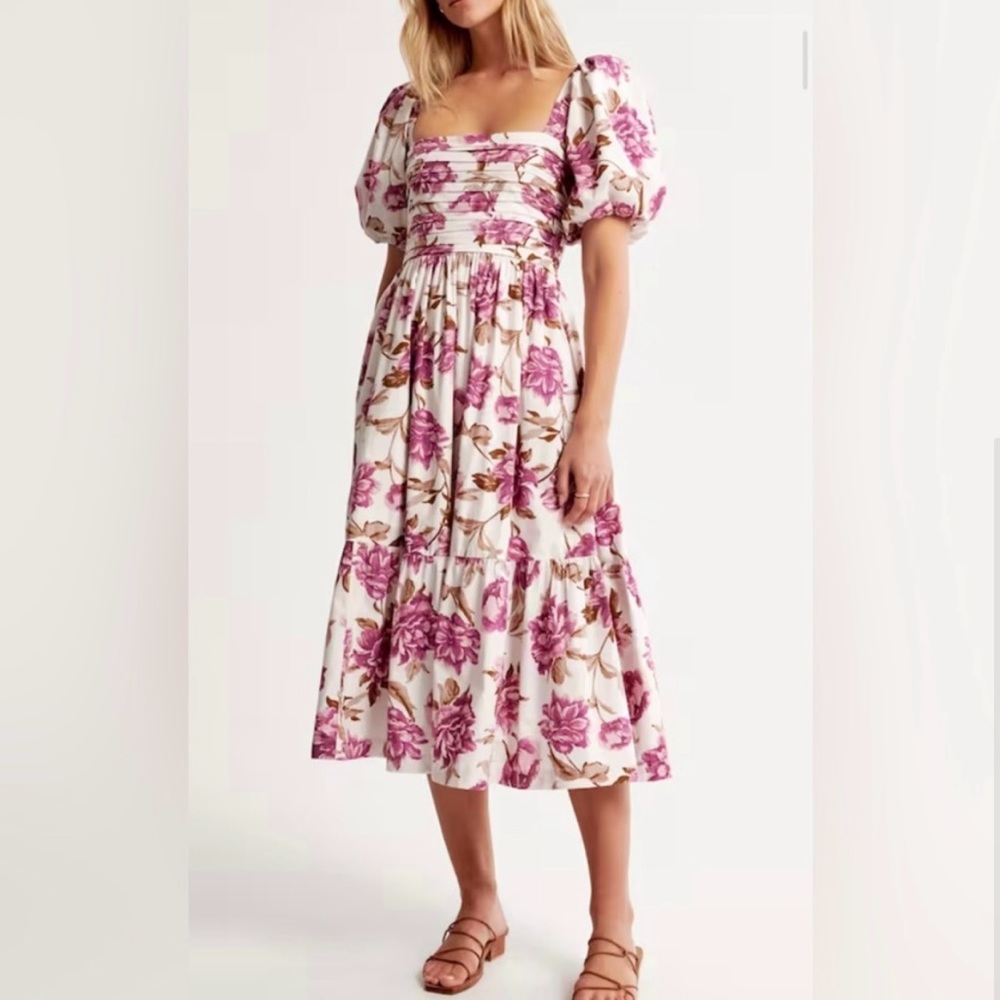 Abercrombie & Fitch Emerson Poplin Puff Sleeve Midi Dress, size XL